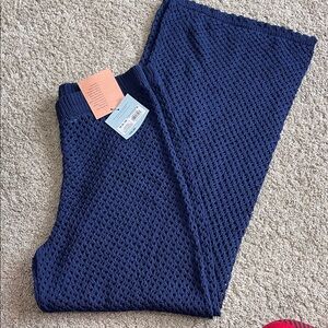 Navy Knit Wide-Leg Pants -swim cover up